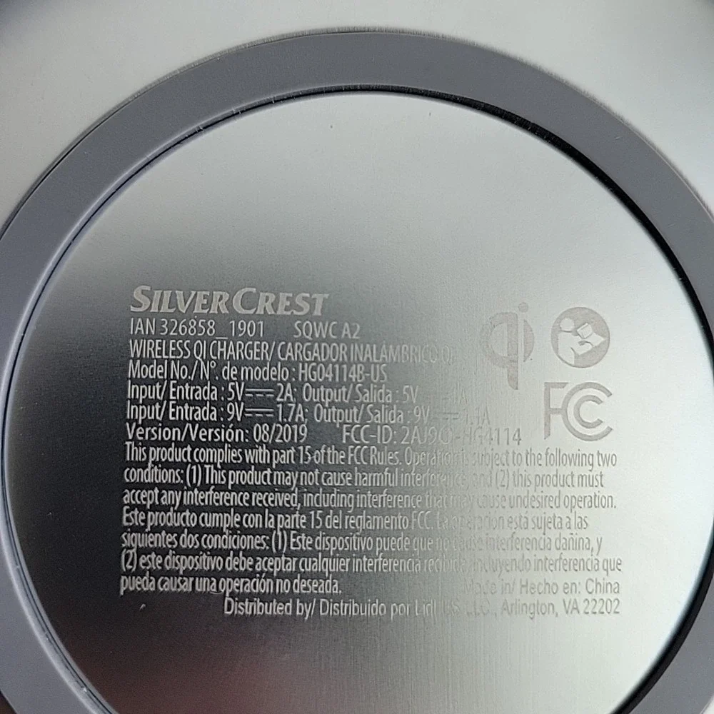Wireless QI Charger SilverCrest Textile Cover Prevents Scratches 5/10Watt